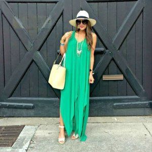 Michael Kors Caftan Kaftan Dress Green Sleeveless V Neck Draped